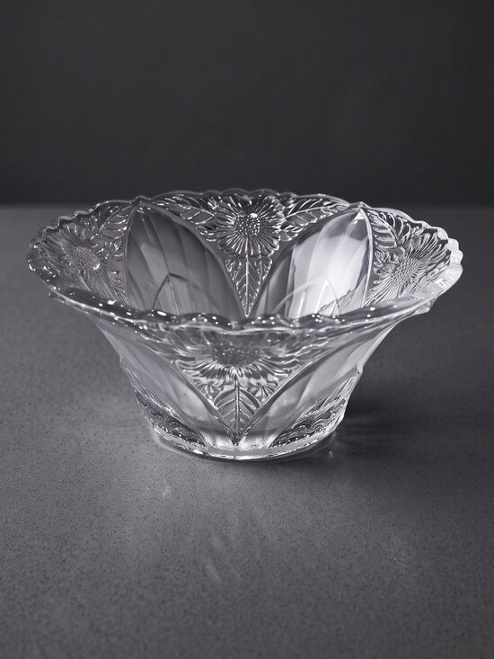 Glass Other - Vintage Clear Pressed Glass Sunflower Leaf Serving Bowl 8.75” Floral Decor